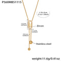 Oval Zircon Slider Y-Necklace Ball Tips Gold Steel Snake Chain view 6