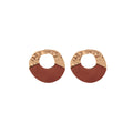 Brown Wood Look and Hammered Gold Open Disc Earrings view 5