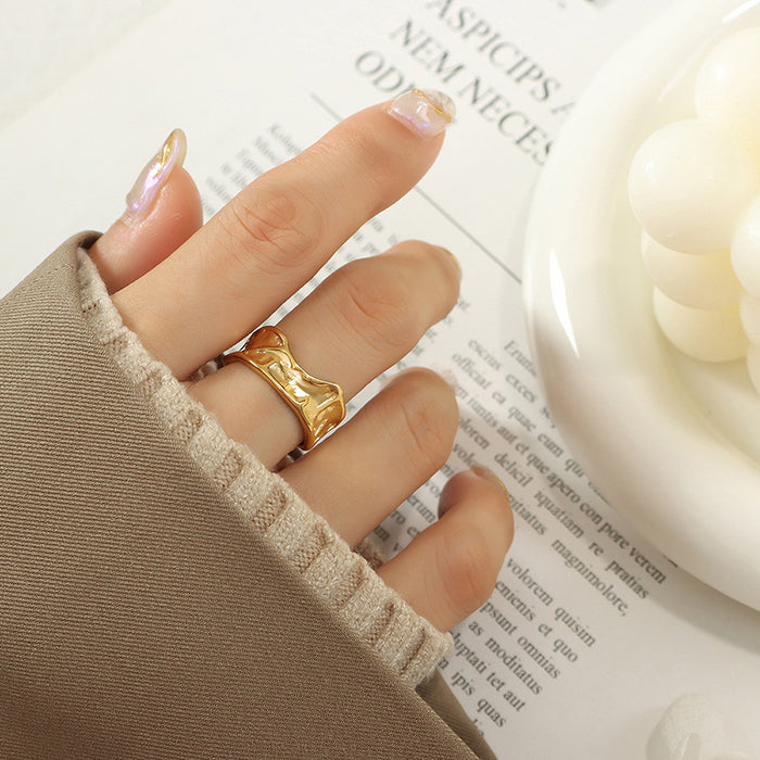 Irregular Molten Texture Open Ring Gold And Steel Tone