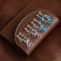 Blue and Purple Round Faceted Cascade Silver Earrings view 2
