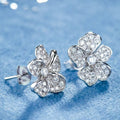 Silver Five Petal Pavé CZ Flower Stud Earrings Pair view 5