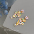 Gold Tone Multicolor Enamel Flower Cluster Long Drop Earrings view 4