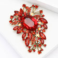 Large Red Crystal Floral Cluster Brooch with Gold Tone Frame view 3