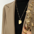 Gold Irregular Portrait Pendant Paperclip Chain Necklace view 7