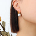 Large Round Faux Pearl Drop Earrings Gold Steel Tone view 8