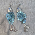 Sequin Fish Hook Earrings in Gold and Blue With Decorative Metal Accents view 4