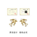 Gold Flying Swallow Bird Studs White Flowers Crystals view 3