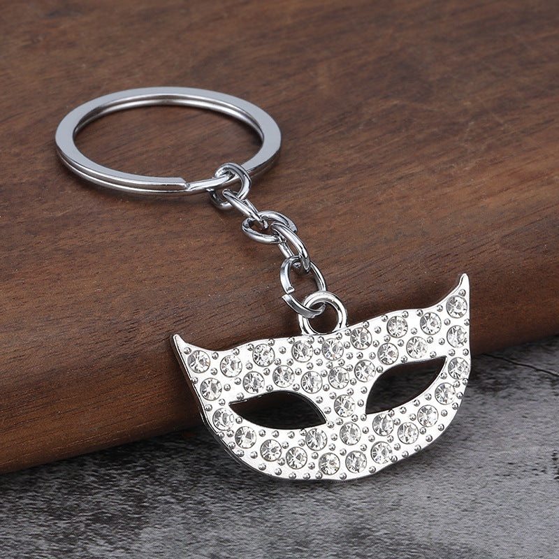 Rhinestone Mask Pendant Zinc Alloy Keychain Bag Charm