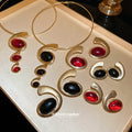 Gold Resin Oval Curl Stud Earrings Collar Necklaces 6 Styles view 3