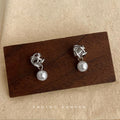 Silver Wire Ball Cage Pearl Drop Stud Earrings Pair view 3