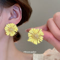 Blue Woven Daisy Stud Earrings With Gold Tone Centers view 4