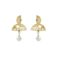 Gold and Silver Folding Fan Pearl Look Dangle Earrings view 5