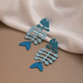 Blue Articulated Fish Skeleton Novelty Drop Earrings view 4