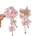 Pink Fabric Hydrangea Duckbill Hair Clip Pearl Drop Chains view 5