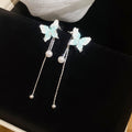 Gradient Butterfly Earrings With Long Crystal Bead Tassels view 7
