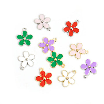 Five Petal Flower Enamel Alloy Charm Pendants in Five Colors