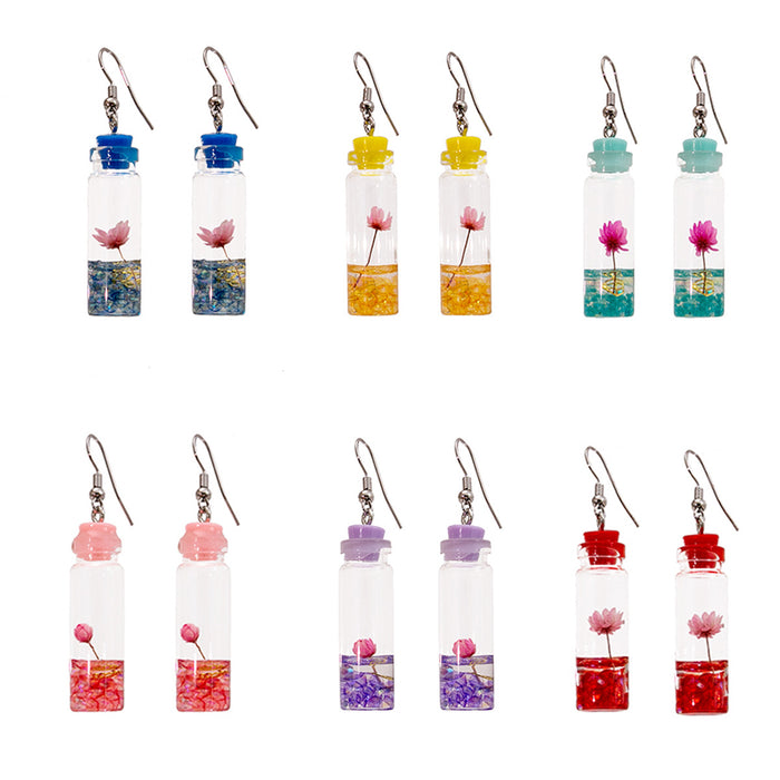 Dried Flower Bottle Novelty Hook Earrings in Five Colors