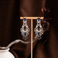Blue Crystal Look Ornate Silver Long Stud Earrings view 4