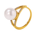Imitation Pearl Side Zircon Open Ring Stainless Steel view 5