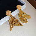 Rose Top Sequin Mesh Tassel Statement Stud Earrings view 7