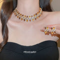 Gold Oval Resin Crystal Wave Necklace Stud Earrings Four Colors view 4