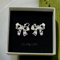 Silver Tone Open Bow And Pastel Color Teardrop Stud Earrings view 6