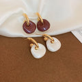 Burgundy Enamel Curved Drop Earrings with Gold Tone Hooks view 2