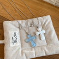 Translucent Cross Pendant Necklaces in Blue and White view 4