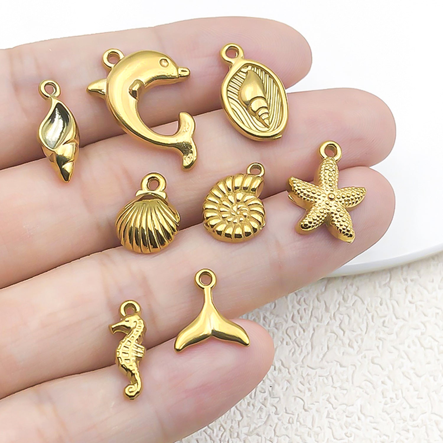 Gold Stainless Steel Starfish Seahorse Conch Shell Charm Pendants for DIY Jewelry