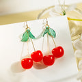 Red and Burgundy Double Cherry Long Dangle Hook Earrings view 1