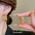 Crystal Interlocking Link Hoop Earrings in Gold and Silver Tone view 4