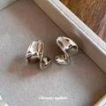 Polished Silver Tone Sculptural C Hoop Stud Earrings view 2