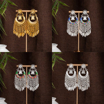 Ten Gold Silver and Color Long Ethnic Tassel Earrings