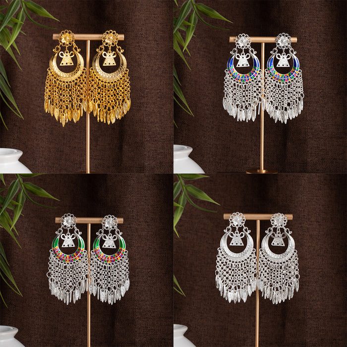 Ten Gold Silver and Color Long Ethnic Tassel Earrings