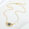 Gold Tone Crystal Halo Blue Evil Eye Chain Pendant Necklace view 4
