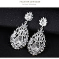 Silver Tone Ornate Teardrop Crystal Metal Dangle Earrings view 4