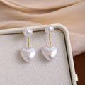 Pearl Stud Heart Drop Earrings with Gold Box Chain view 1