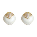 Cream White Enamel Stud Earrings Gold Crystal Caps view 5