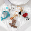 Rhinestone Wine Glass Dolphin and Boot Tassel Clip Keychains view 1
