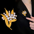 Gold Tone Leaf Pearl Look Metal Brooch Pin for Jackets and Lapels view 3