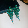 Pair of Metal Tone Leaf Crystal Drop Earrings in Pink and Green view 7