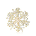 Gold Silver Snowflake Brooch Pearl Center Clear Stones view 5