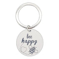 Bee Happy Round Wood Disc Keychain Metal Split Ring view 5
