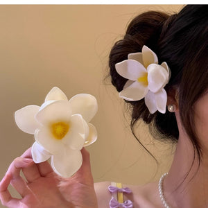 Large Plumeria Flower Duckbill Hair Clip in Pink and White