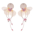 White Chiffon Flower Pink Tassel Stud Earrings Fashion Jewelry for Women view 5