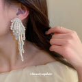 White Pearl Beaded Waterfall Long Statement Earrings view 4