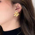 Gold Tone Sculpted Flower Cluster Stud Earrings Decorative Jewelry view 2
