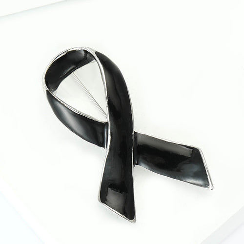 Black ribbon brooch angled view