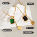 Green Black Crystal Square Slider Disc Necklace Gold Tone view 2