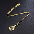 Gold Teardrop Arabic Calligraphy Crystal Pendant Necklace view 3